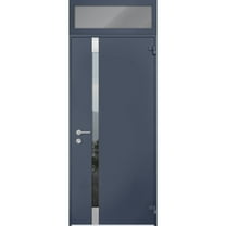 Front Exterior Prehung Steel Door / Cynex 6777 Grey / Top Exterior Window / Stainless Inserts Single Modern Painted-W36" x H80 16"-Right-hand Outswing