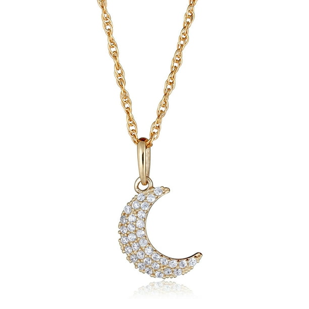 AVORA 10K Yellow Gold Simulated Diamond CZ Crescent Moon Pendant