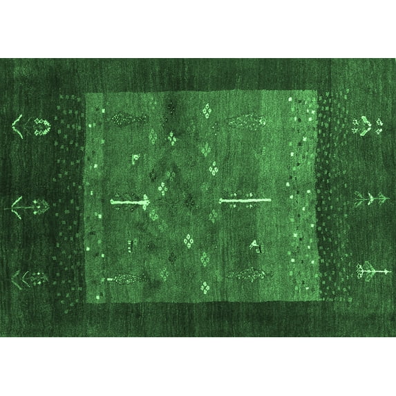 Ahgly Company Indoor Rectangle Abstract Emerald Green Contemporary Area Rugs, 4' x 6'