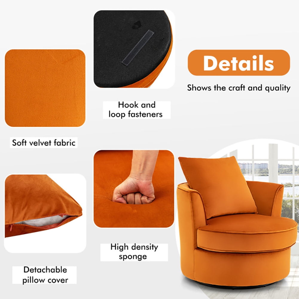 Finihen 360 Degree Swivel Chair, Modern 360° Swivel Barrel Chair with No Assembly Needed, for Relaxing Reading Gaming TV Watching, Orange Finihen 360 Degree Swivel Chair, Modern 360° Swivel Barrel Chair with No Assembly Needed, for Relaxing Reading Gaming TV Watching, Orange