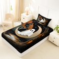 thumbnail image 4 of Feelyou Boho Ghost Cat Twin Sheets, Spooky Halloween Moon Starry Sky Bedding, Black Orange, 3pcs, 1 Flat Sheet, 1 Fitted Sheet and 1 Pillowcase, 4 of 5