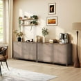 thumbnail image 7 of Hanherry 55 inch Sideboard Buffet Cabinet with Storage & Adjustable Shelves, Modern Wood Multifunctional 3D Striped Credenza Kitchen Cabinet with 4 Doors for Living Room, Dining Room, Dark Walnut, 7 of 7