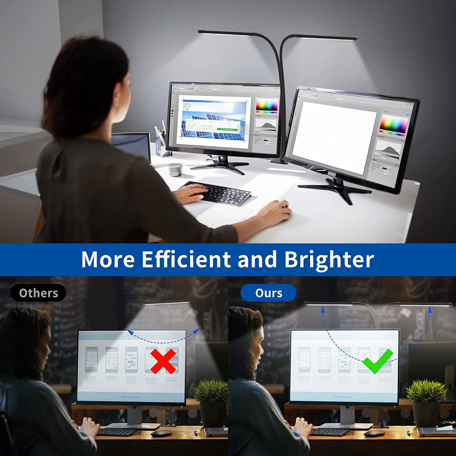 Lapalife Dual Heads Desk Lamp Dimmable 3 Colour 10 Brightness Levels 27.6inch Flexible Gooseneck Lamp Easy Clip on Reading Light Led Table Lamp for Home Office