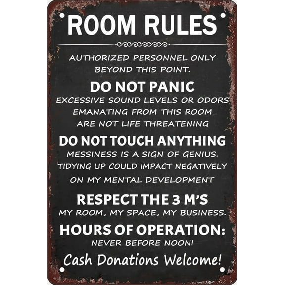 Room Rules Metal Tin Sign Girl Bedroom Decor for Home Bedroom Wall Decor (Aluminum) Size: 8 x 12 inch