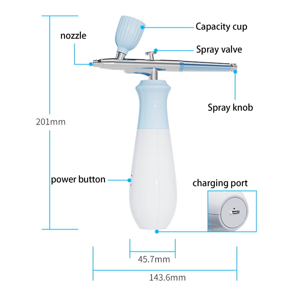 Zeiwohndc Professional Nail Airbrush Sprayer 0.3mm Nozzle 3 Pressure Setting USB C