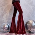 thumbnail image 2 of Womens Velvet Bell Bottom Pants Flared Leg High Waist Trousers Glitter Print Retro Style Trousers for Parties Events Wine M, 2 of 7