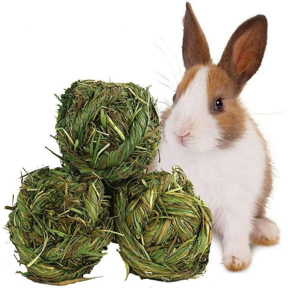 Bunny Grass Toy 4 Pcs Natural Timothy Grass Small Animal Activity Play Chew Ball for Rabbits Hamster Guinea Pigs Gerbils