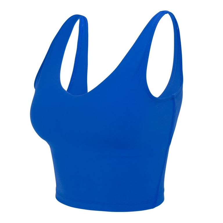 M&M SCRUBS Women’s Longline Wirefree Padded Medium Support Sports Bra  (Large, True Royal Blue)