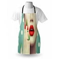 thumbnail image 4 of Lips Apron, Lady Showing Her Watermelon Nail Art and Makeup Closeup over Polka Dots Background, Unisex Kitchen Bib with Adjustable Neck for Cooking Gardening, Adult Size, Multicolor, by Ambesonne, 4 of 4