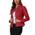 thumbnail image 4 of INSPIRE CHIC Veste en Denim pour Femme Col Montant Manches Longues Poches à Rabat Veste en Jean Rouge TP, 4 of 6