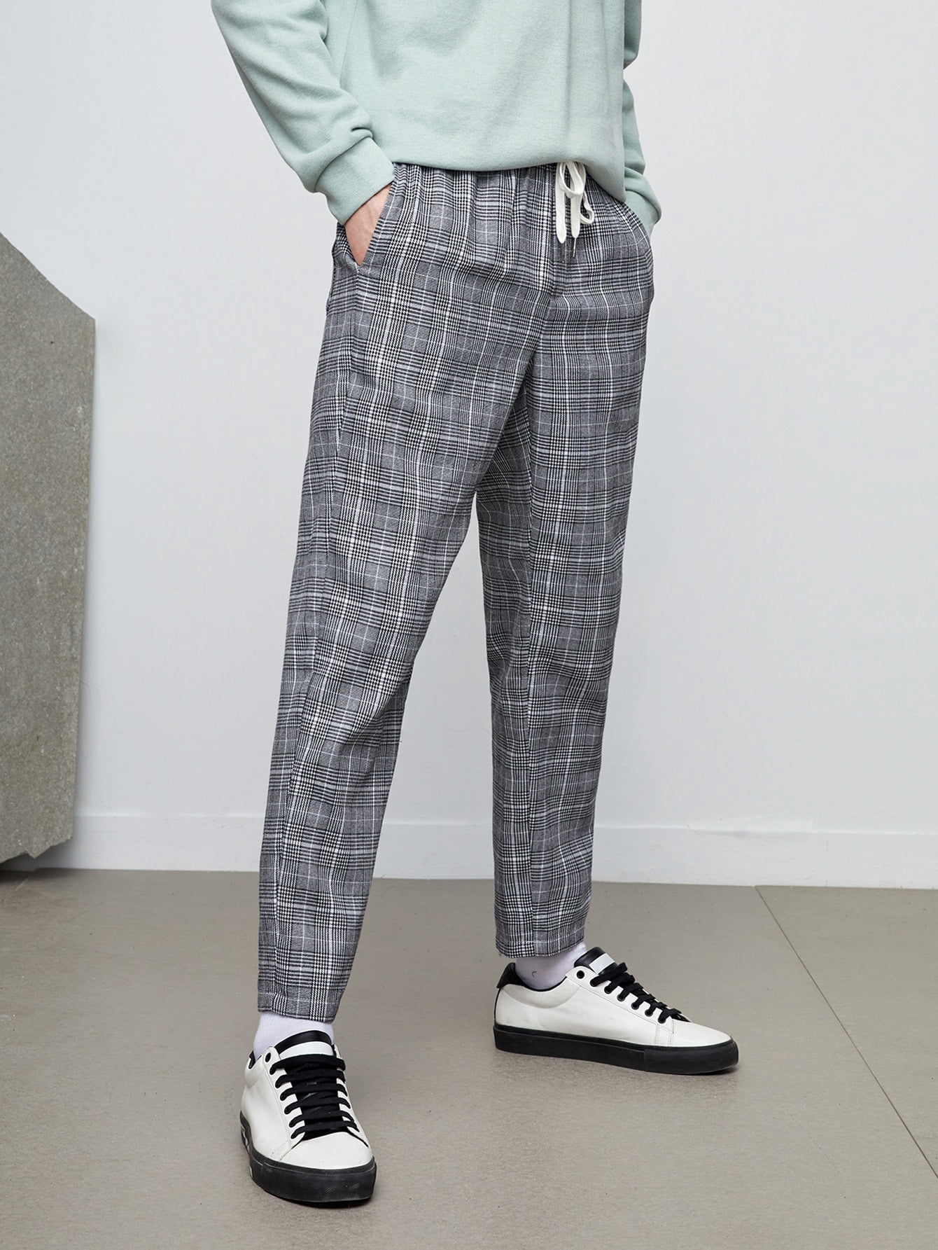Grey Men Glen Plaid Slant Pocket 