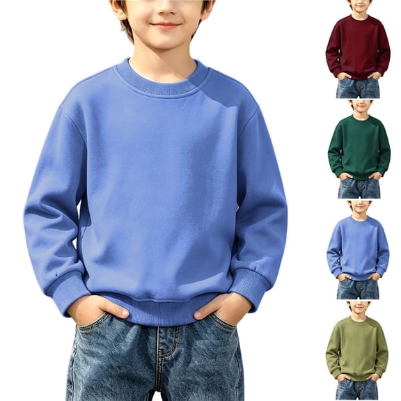 Avtoify Boys Long Sleeve Shirts Kids Boys Girls Fashion Solid Color Long Sleeved Casual Sports Hoodie Pullover Top