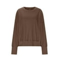 thumbnail image 3 of Tops for Women Long Sleeve Waffle Round Neck Knitted Splicing Shirts Casual Summer Trendy Blouses Cute T-Shirts Outfits Clothes,Womens Tops Brown S, 3 of 5