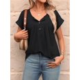 thumbnail image 4 of Women's Tops Dressy Casual Blouses Short Sleeve Shirts Clothing Summer Outfits Button Pleated Front Black S, 4 of 10