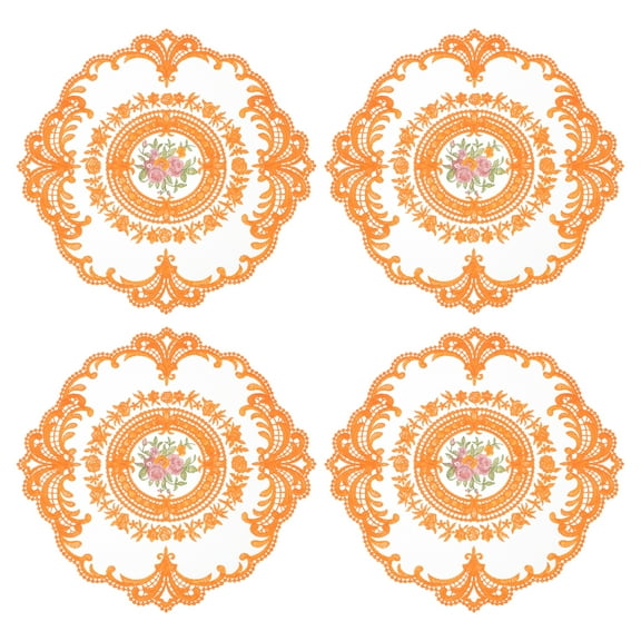 4 Pack Retro Lace Placemats Crochet Cup Vase Table Mat, Orange