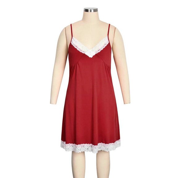 Keeccty Women Plus Size Sexy Lace Sleeveless Backless Pajama Nightdress