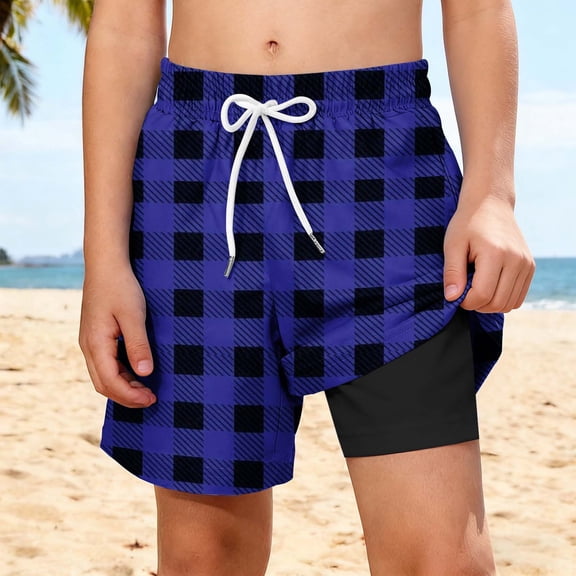Frnrwgo Boys Beach Shorts 2 Layer with Pockets Loose Elastic Drawstring Summer Casual Fashion Sports Shorts