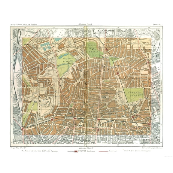 Historic Map - Hackney London England - Philip 1904 - 28.21 x 23 - Vintage Wall Art