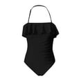 thumbnail image 5 of XUELUO Womens One-Piece Swimsuits Solid Color Strapless Bandeau Ruffle Swimsuit Swimwears Holiday Wear,Black,XL, 5 of 5