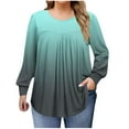 thumbnail image 2 of VgaVtl Fall Winter T-Shirts Women Long Sleeve Oversized Ladies Tops Fancy Green Casual Pleated Gradient Color Shirts,L, 2 of 6