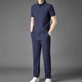 thumbnail image 5 of VBVC Men's 2 Piece Business Outfit Set with Pockets,Collared Short Sleeve Shirt and Drawstring Pants For Men,Navy,M-4XL, 5 of 10