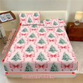 thumbnail image 3 of Jeiento Pink Christmas Tree Bow Print Bedding Set, 2 Decorative Pillow Covers + 1 Deep Pocket Fitted Sheet, 3-Piece Soft Bed Linen Set for Bedroom Guest Room Holiday, King Size, 3 of 7
