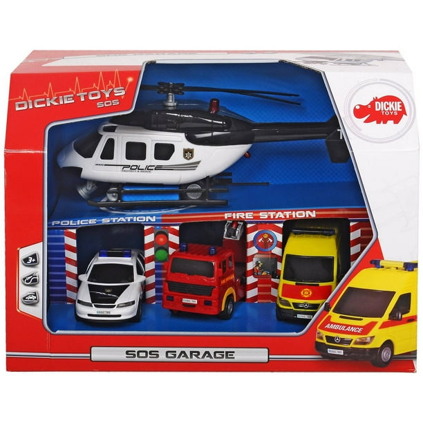 Dickie Toys SOS Garage with Vehicles, 4Piece Set