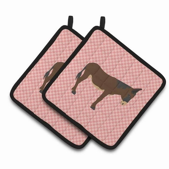 Caroline's Treasures Zamorano-Leones Donkey Pink Check Pair of Pot Holders