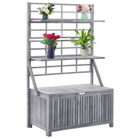 Dcenta Storage Box with Trellis Gray 39"x21.7"x63" Solid Acacia Wood