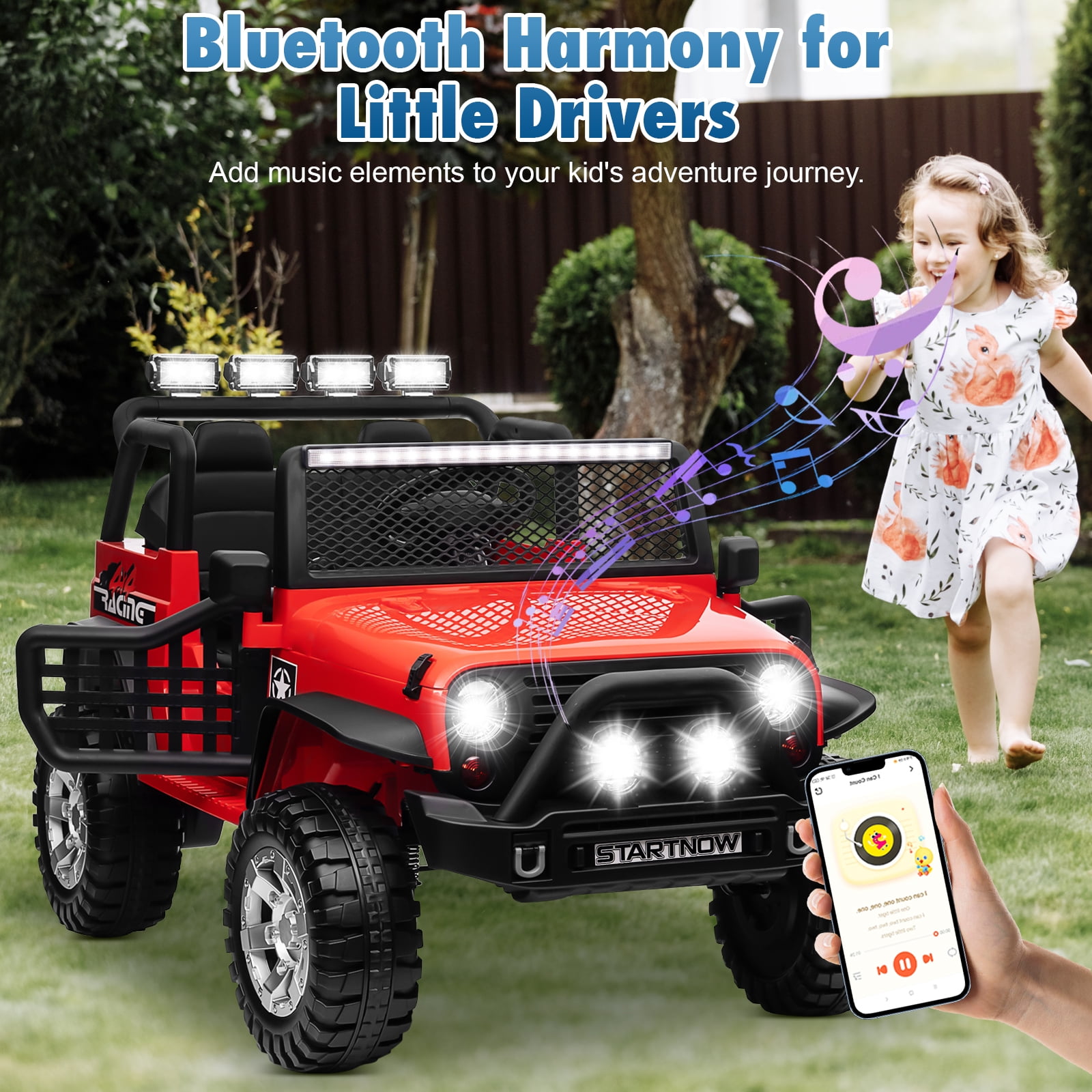 Jorfly 24V Powered Ride on Cars ,4WD Extra large Real 2 Seat Ride on Toys with Remote Control, LED Light, MP3 Player, Electric Vehicles Ride on Truck,Ultimate Electric Vehicle, Red