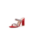thumbnail image 3 of Women Double Strap High Chunky Heeled Slip On Slide Sandals (Double Rhinestoned Red, 8), 3 of 4