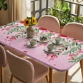 thumbnail image 3 of Valentine's Day Table Cloths for 4 Foot Rectangle Tables, Pink Red Roses Love Heart Eucalyptus Gradient Patio Waterproof Elastic Fitted Tablecloths, Washable Rectangular Table Cover for Camping, 3 of 8