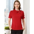 thumbnail image 2 of DARING DIVA Bow Tie Neck Office Elegant Short Sleeve Blouse Top XS Red, 2 of 6