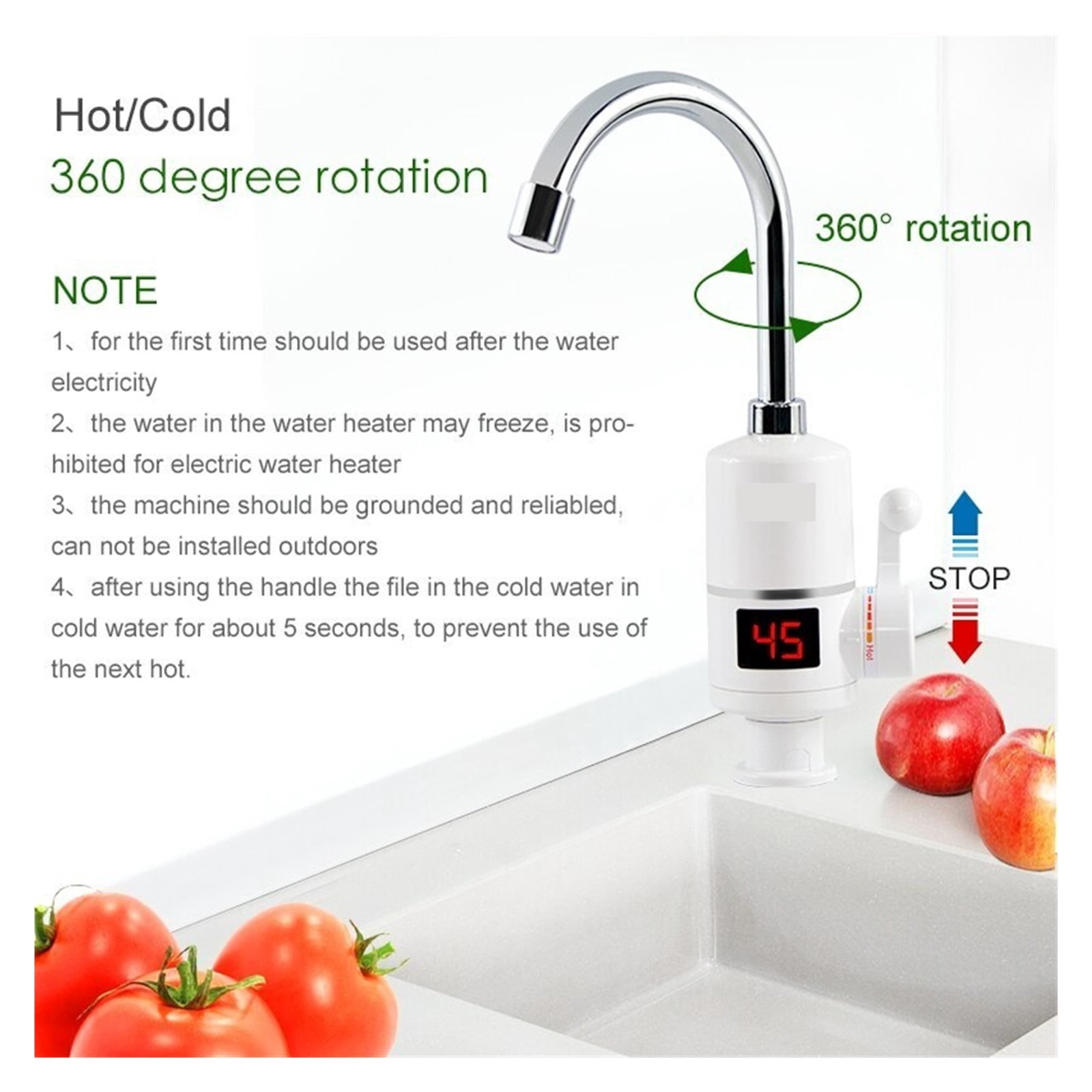 Instant Hot Water Heater Tap Fast Instantaneous Thermostat For Water Heater Electrical Faucet Temperature Display - Easy DIY Install