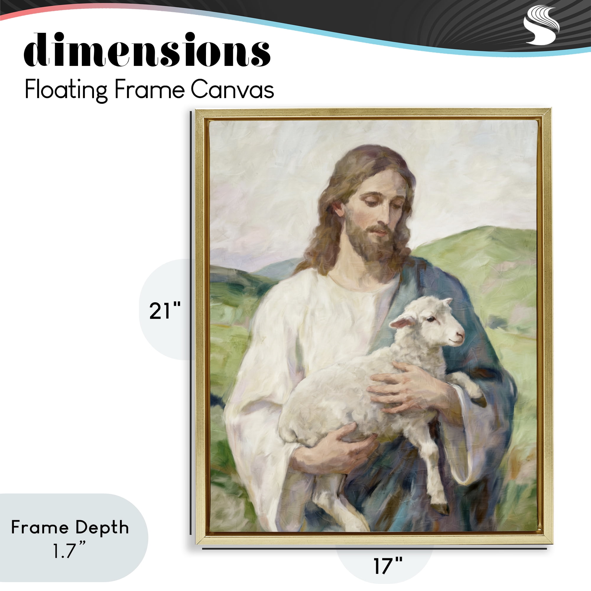 Stupell Industries Little Lamb & Spiritual Figure Gold Framed Floater Canvas Wall Art, design by Kim Allen