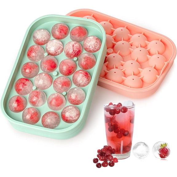 Ice Cube Tray, 2 Pack Flexible Silicone 22 Ice Balls Maker with Lid BPA Free Easy-Release Ice Cube Trays for Freezer, DIY Homemade Round Ice Cubes forCocktail Whiskey Chocolate