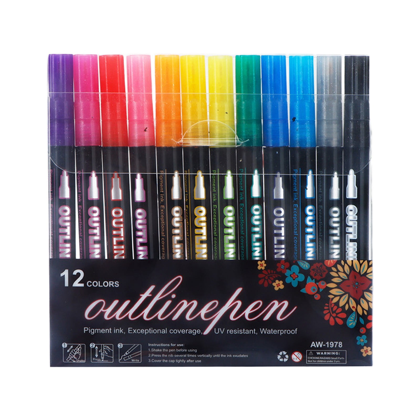 12 Piece Colored Pencil Set B 13x2 cm Double Line Outline Pen Set by Dusknt Glitter Gel Pens for Adult Coloring Books DIY Crafts Scrapbooking