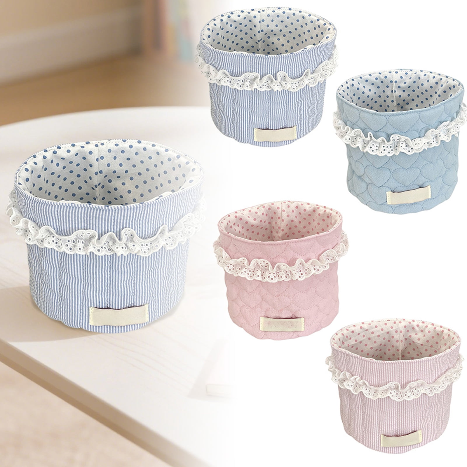 Cute Quilted Makeup Storage Weaving Basket, Home Organizers, Multifunctional Large Capacity Storage Basket, Desktop Storage Organizer for Home Office, Toiletries Basket,5PCS