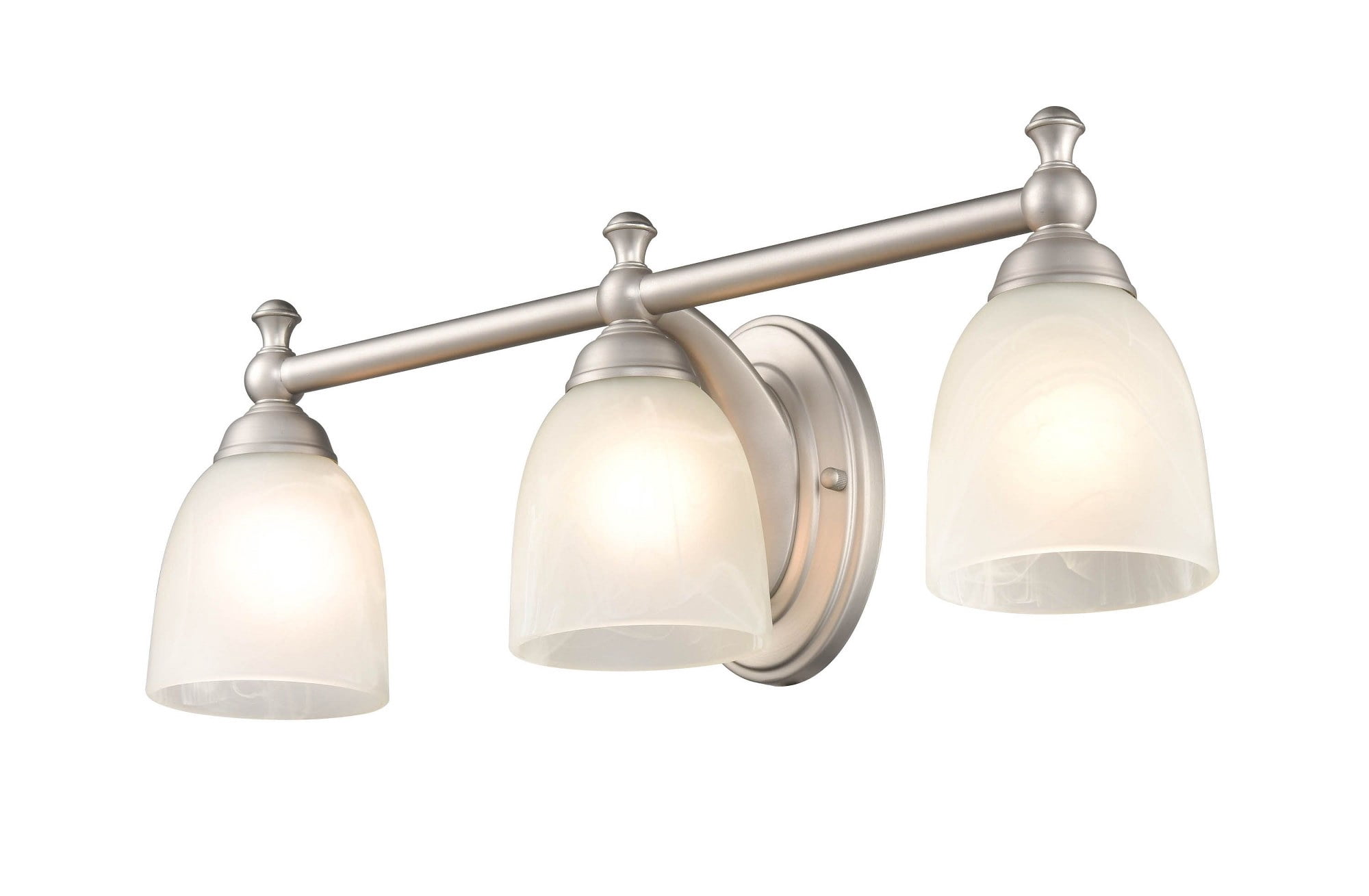 Millennium Lighting  3 Light Metal Vanity Fixture in Satin Nickel with Faux Alabaster Glass Shades