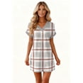 thumbnail image 6 of Women's Fashion Geometric Grid Print V-Neck Short Sleeve Casual Dress with Pocket, Pullover Summer Dress, Comfortable Loose Fit, Stylish Ladies Wear,Light Gray,2XL, 6 of 8