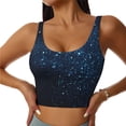 thumbnail image 1 of Balery Blue Glitter Retro Sujetadores deportivos con espalda cruzada para mujer, acolchados, sin costuras, de alto impacto, ideales para yoga, gimnasio, entrenamiento y fitness.-, 1 of 8