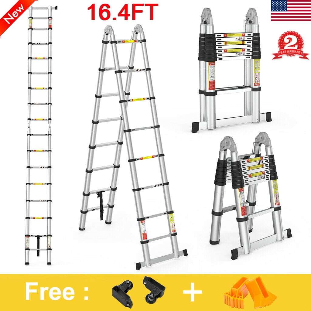 16.4 FT Aluminum Telescopic Extension Ladder Telescoping Folding A