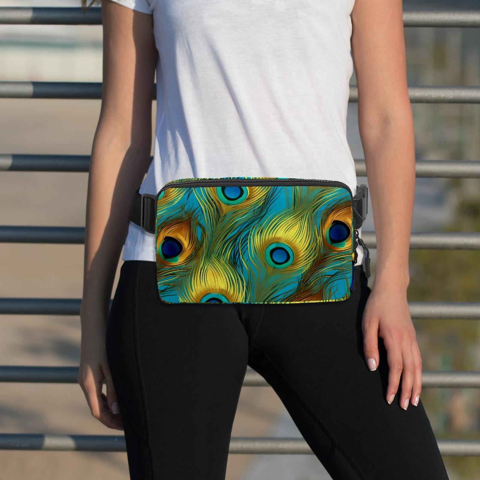 Peacock feathers Adjustable Lightweight Unisex Waist Bag Running Belt with Extension Strap Money Belt Holder
