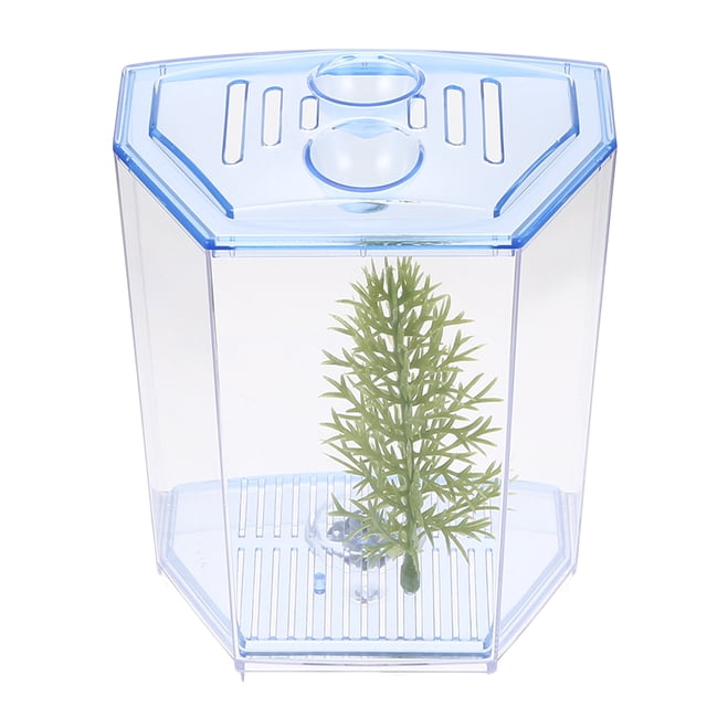 OUNONA Home Small Fish Tank Plastic Blue for Storage Use Perfect for Keeping Small Fish Desktop Landscape Aquarium Decor 1.5L