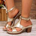 thumbnail image 6 of Women's T-Strap Block Heel Platform Sandals Open Toe Adjustable Ankle Strap Comfortable Dress Shoes Gold Size 7, 6 of 8