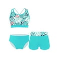 thumbnail image 2 of YONGHS Kids Girls 3Pcs Tankini Swimsuit Crop Top with Boyshorts Briefs Bathing Suit Green Palm Leaf 6, 2 of 7