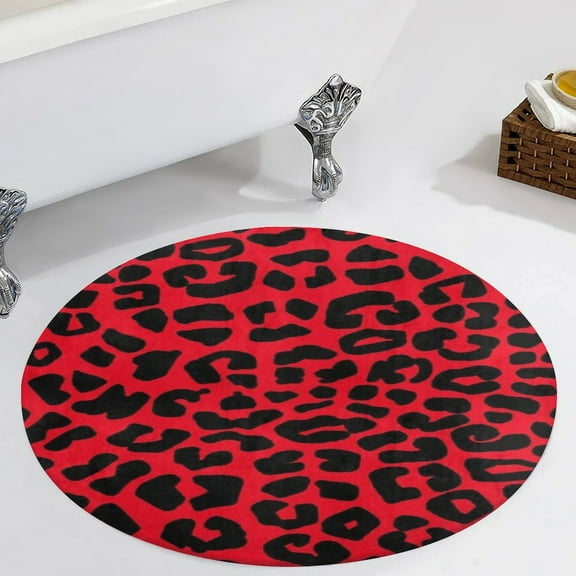 Animal Print Black Red Leopard Spots Round Carpet Circle Rug Outdoor Patio Area Rug Washable Large Area Rugs Hallway Room Decor Fitness Mats