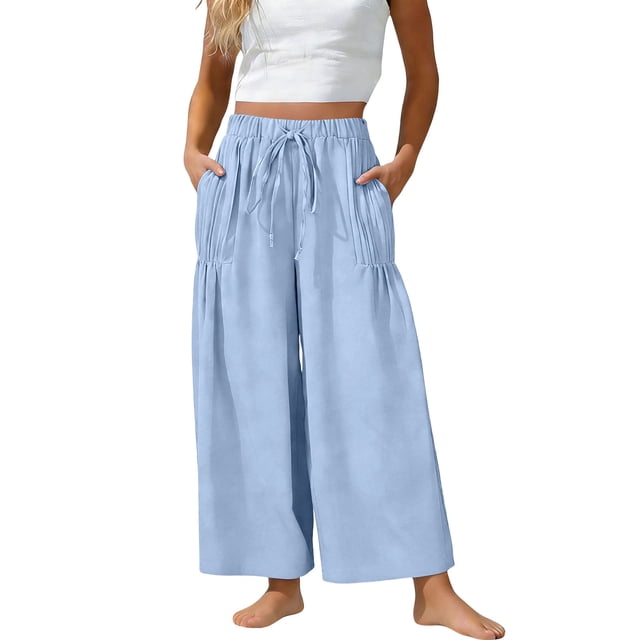 TaTaai Women's High Waist Loose Wide Leg Sports Pants Elastic Drawstring Waist with Side Pockets Casual Versatile Long Trousers for Women Daily Vacation Gift