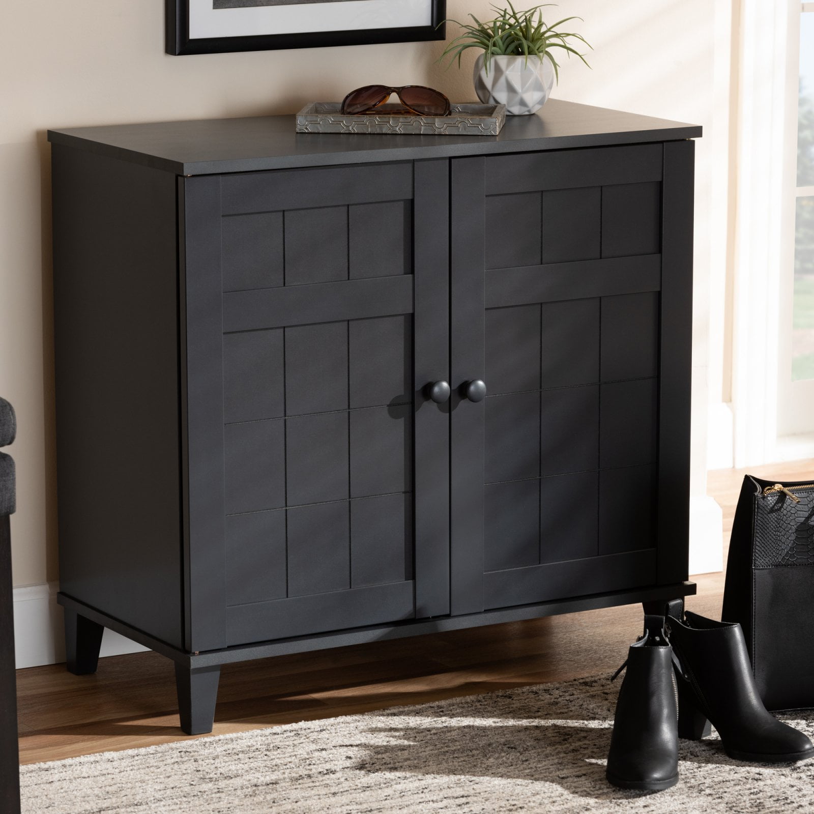 Glidden Dark Brown Wood Modern Shoe Cabinet Short Walmart