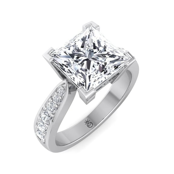 Arlington - Moissanite Princess Cut Lab Diamond Engagement Ring With Sidestones Channel Setting